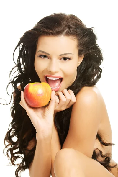 Happy nude woman with apple — Stock Photo, Image
