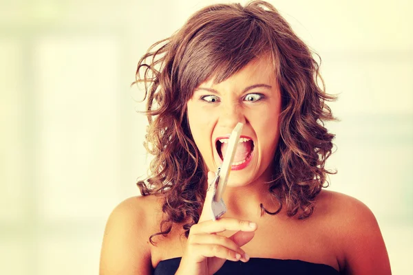 Screaming woman and mouse trap — Stock Photo, Image