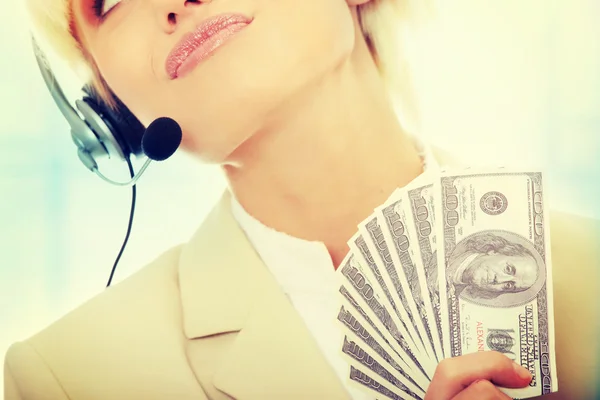 Business woman holding dollars — Stock Photo, Image