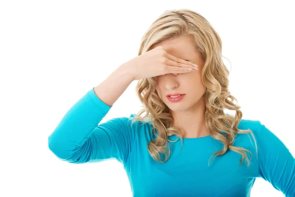 Woman with sinus pressure pain — Stock Photo, Image