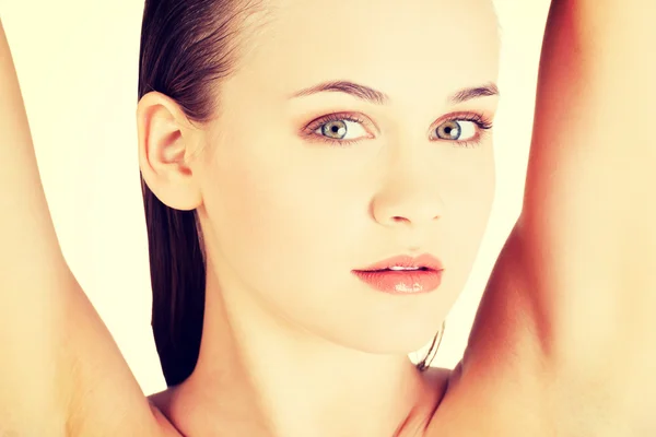 Beautiful womans face with fresh clean skin — Stock Photo, Image