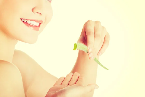 Woman with aloe vera — Stock Photo, Image