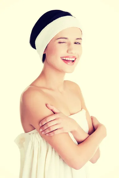 Kvinna med perfekt kropp redo för hudbehandling. — Stockfoto