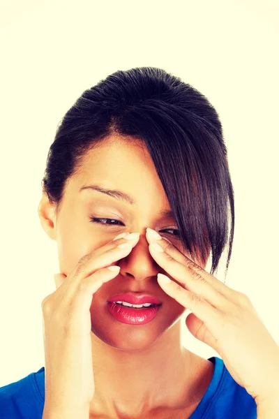 Young woman with sinus pressure pain — Stock Photo, Image