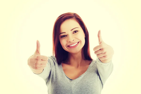 Frau zeigt gutes Zeichen — Stockfoto