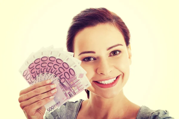 Kadın holding para. — Stok fotoğraf