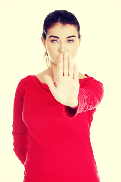 Hold on, Stop gesture showed by young woman — Stock Photo, Image