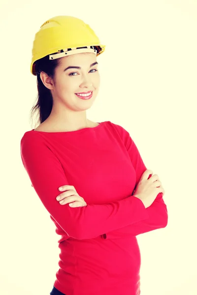 Portrait of confident female worker in helmet. — Stock Photo, Image