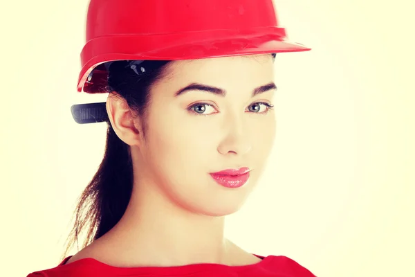 Retrato de trabajadora confiada en casco . — Foto de Stock