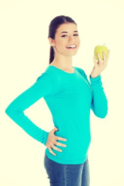 Öğrenci holding elma