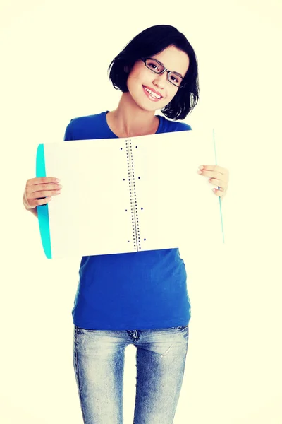 Woman showing pages — Stock Photo, Image