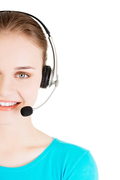 Call center assistant smiling — Stock Photo, Image