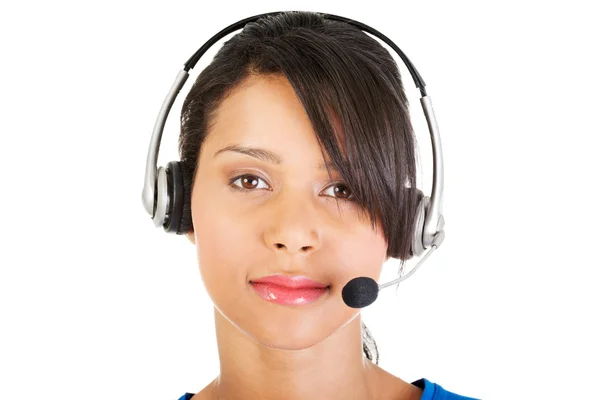 Call center assistant smiling — Stock Photo, Image