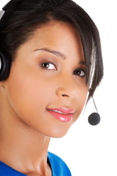 Call center assistant smiling — Stock Photo, Image