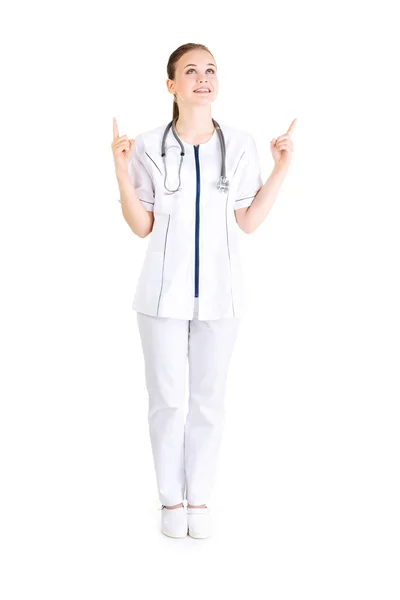 Nurse pointing up — Stock Photo, Image