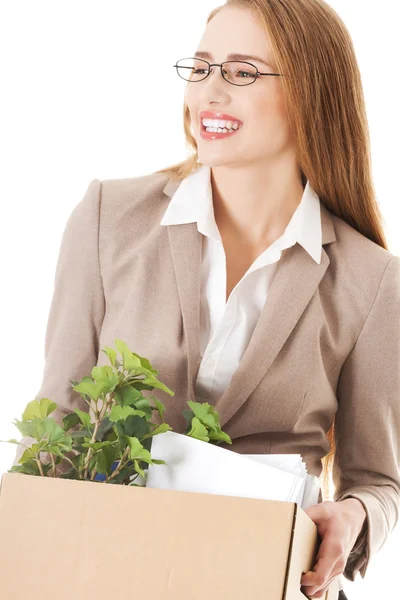 Mujer de negocios con artículos de oficina . — Foto de Stock