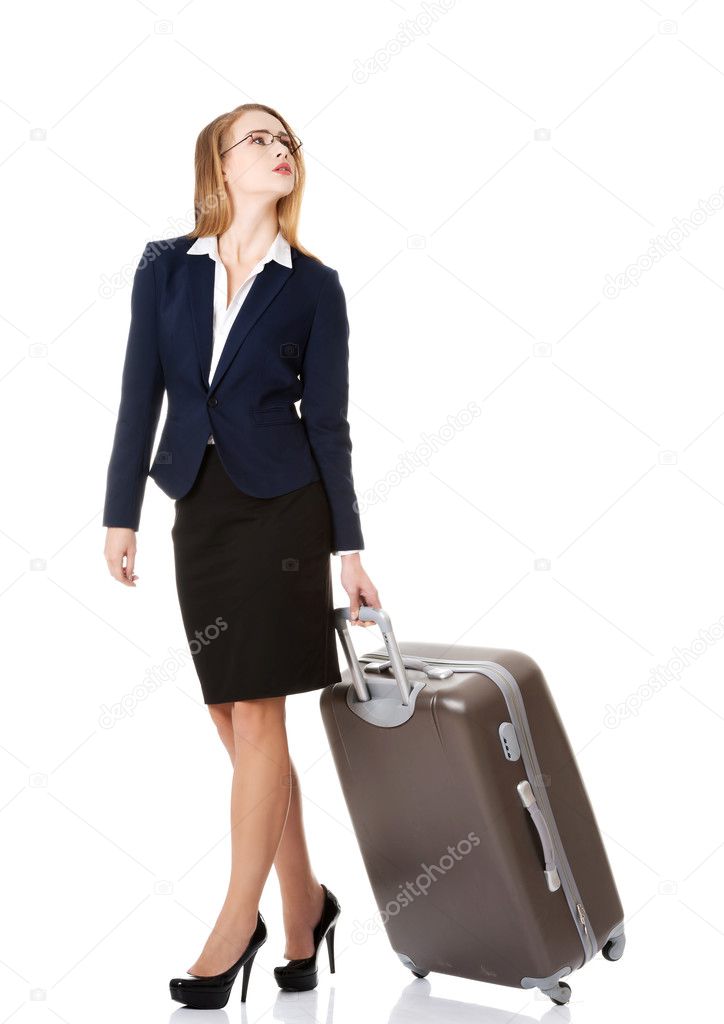 Business woman with suitcase.