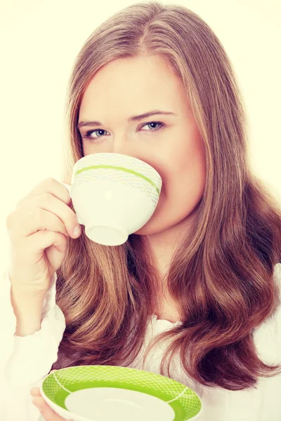 Blondýnka pití kávy — Stock fotografie