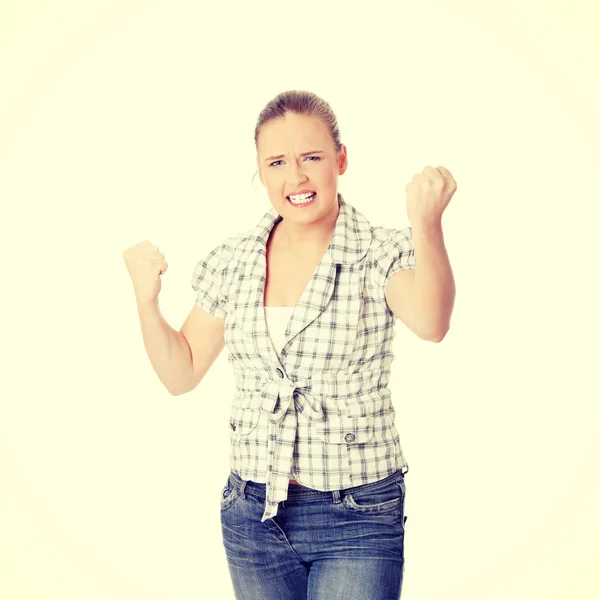 Woman with fists up. — Stock Photo, Image