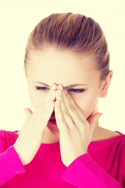 Woman is having sinus pressure. — Stock Photo, Image