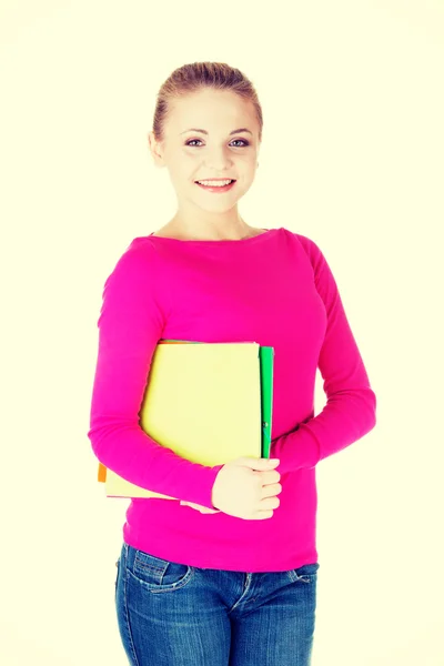 통합 문서와 함께 젊은 학생 여자. — 스톡 사진