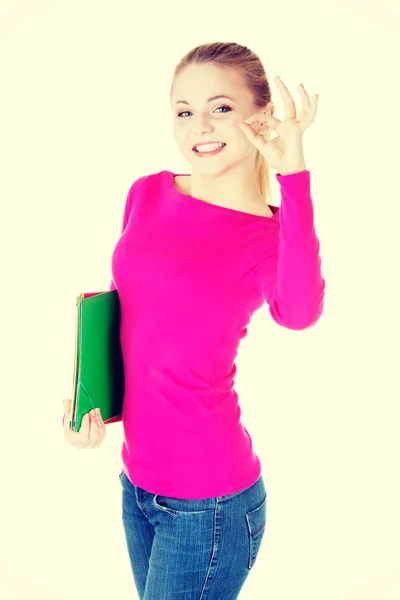 Omã estudante mostrando gesto OK . — Fotografia de Stock