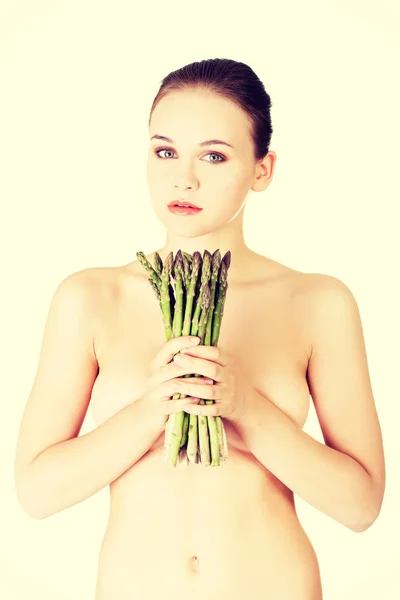 Woman with  asparagus — Stock Photo, Image