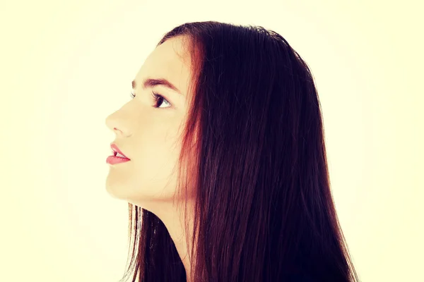 Profile of beautiful woman looking up. — Stock Photo, Image