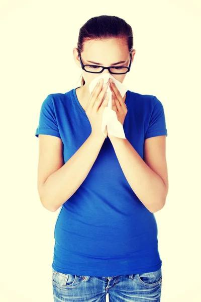 Woman with tissue. Stock Photo