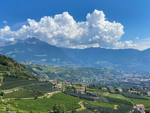 Blick Auf Meran Dorf Tirol Etschtal Und Weinberge Südtirol Italien lizenzfreie Stockbilder