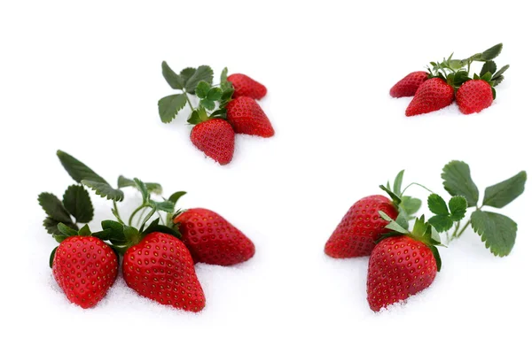 Fresh strawberries on snow — Stock Photo, Image