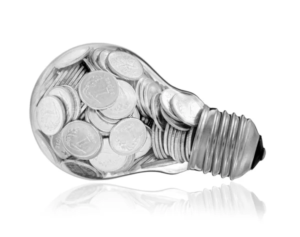 Ampoule traditionnelle en verre avec de nombreuses pièces d'argent — Photo