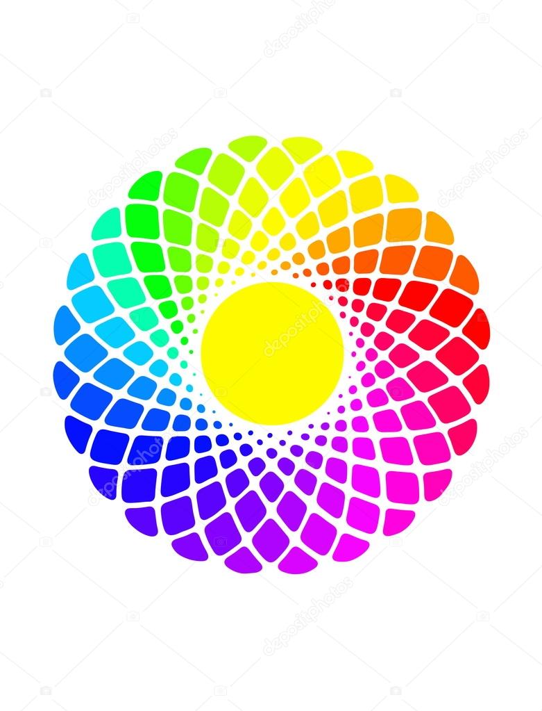 Image of hand drawing and digital colorful circle, rainbow background