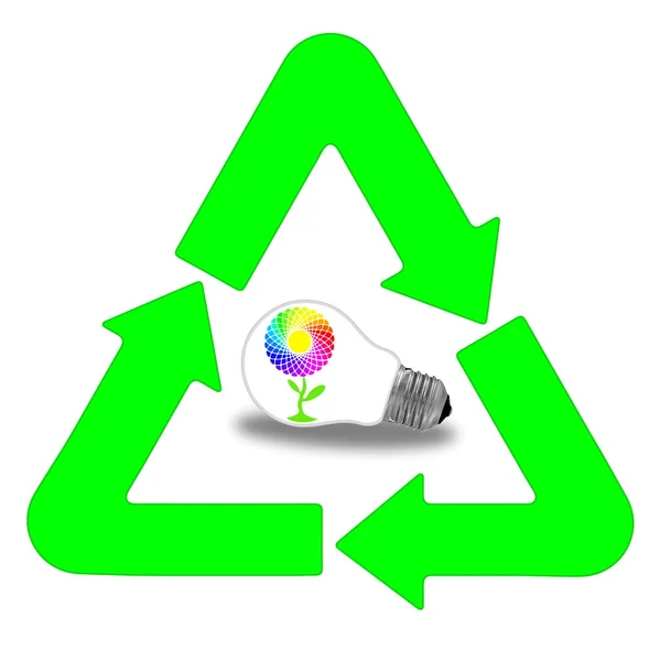 Recycling and renewable energy sources, glass bulb motif — Stock Photo, Image