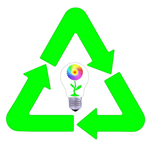 Recycling en hernieuwbare energiebronnen, glazen bol motief — Stockfoto
