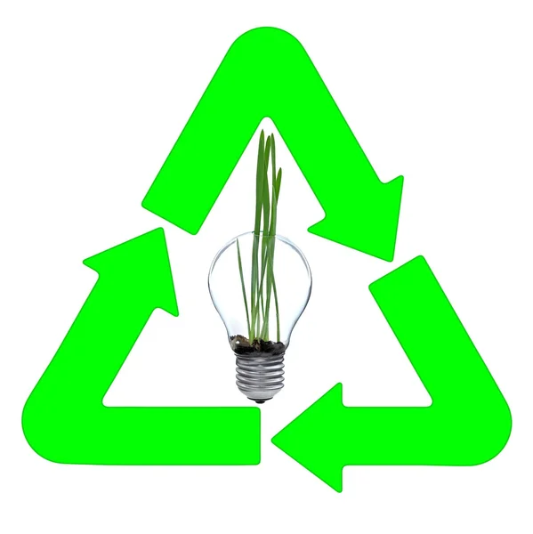 Recycling and renewable energy sources, glass bulb motif — Stock Photo, Image