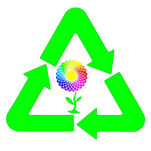 Recycling and renewable energy sources, rainbow flower motif — Stock Photo, Image
