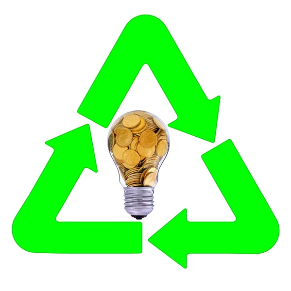 Recycling and renewable energy sources, glass bulb motif — Stock Photo, Image