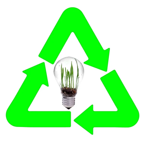 Recycling and renewable energy sources, glass bulb motif — Stock Photo, Image