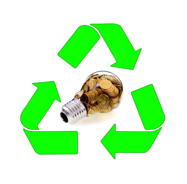 Reciclagem e fontes de energia renováveis, motivo de lâmpada de vidro — Fotografia de Stock