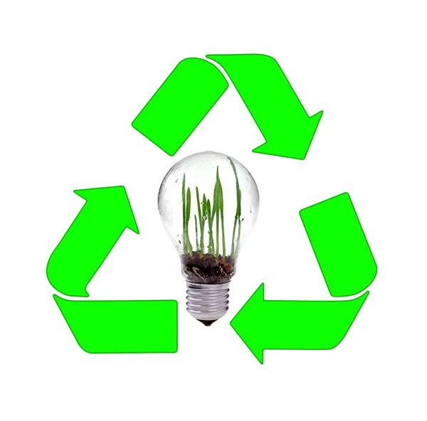 Recycling und erneuerbare Energien, Glühbirnenmotiv — Stockfoto