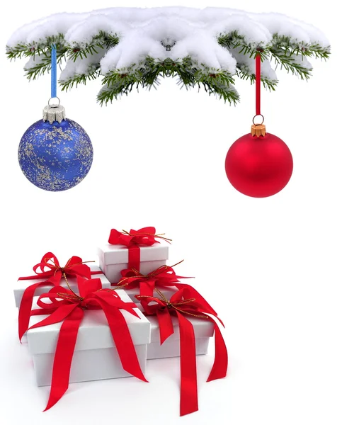 Karácsonyi örökzöld fenyő fa és üveg bal — Stock Fotó