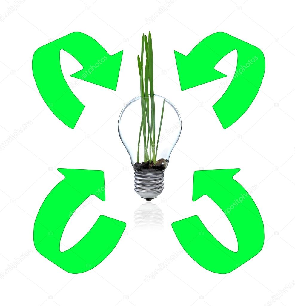 Recycling and renewable energy sources, glass bulb motif