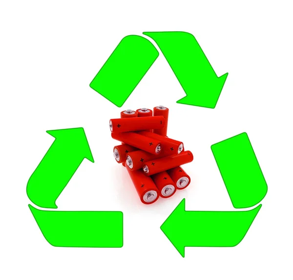 Recycling red aa batteries — Stock Photo, Image