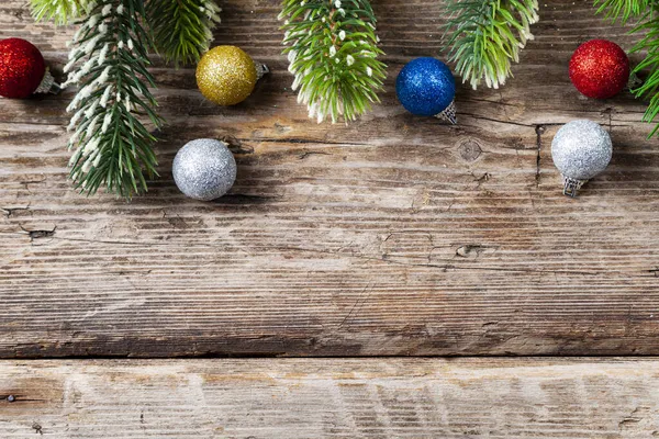 Ramas Bolas Árbol Navidad Sobre Fondo Madera Viejo Decoración Navidad — Foto de Stock