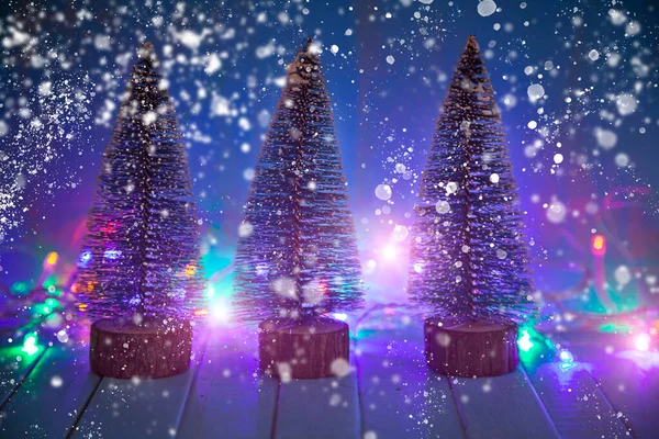 Kaars Decor Kerstboom Achtergrond Van Kerstverlichting Feestelijke Briefkaart — Stockfoto