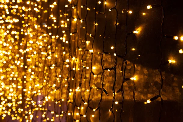 Fondo Festivo Abstracto Para Navidad Luces Doradas Oscuridad — Foto de Stock