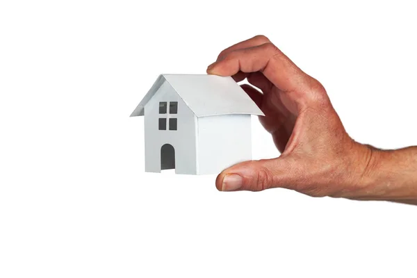 Male Hand Holding House Isolated White Background — Stock Photo, Image