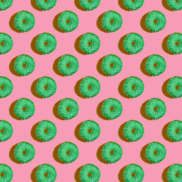 Fundo Sem Costura Com Donut Verde Padrão Rosa — Fotografia de Stock