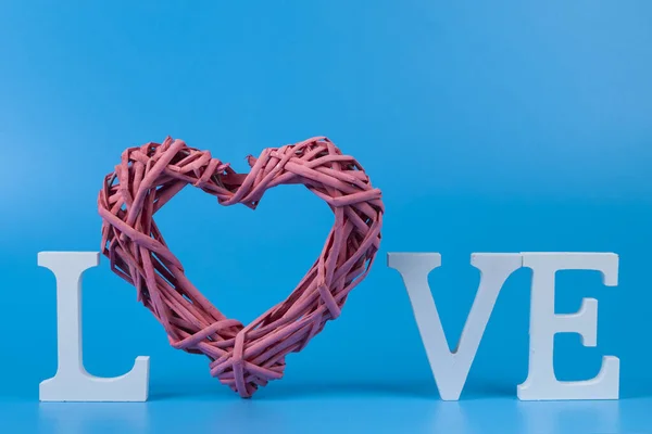 Word Love Heart Blue Background Valentine Day Card — Stockfoto